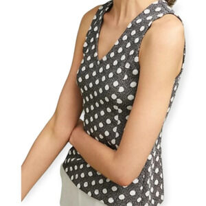 Anthropologie Maeve Polka Dot Jacquard V-Neck Sleeveless Blouse Black White XS
